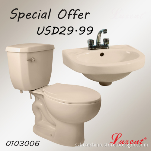 Elegant Watersense Side Flush Valve Ceramic colour two piece Toilet set